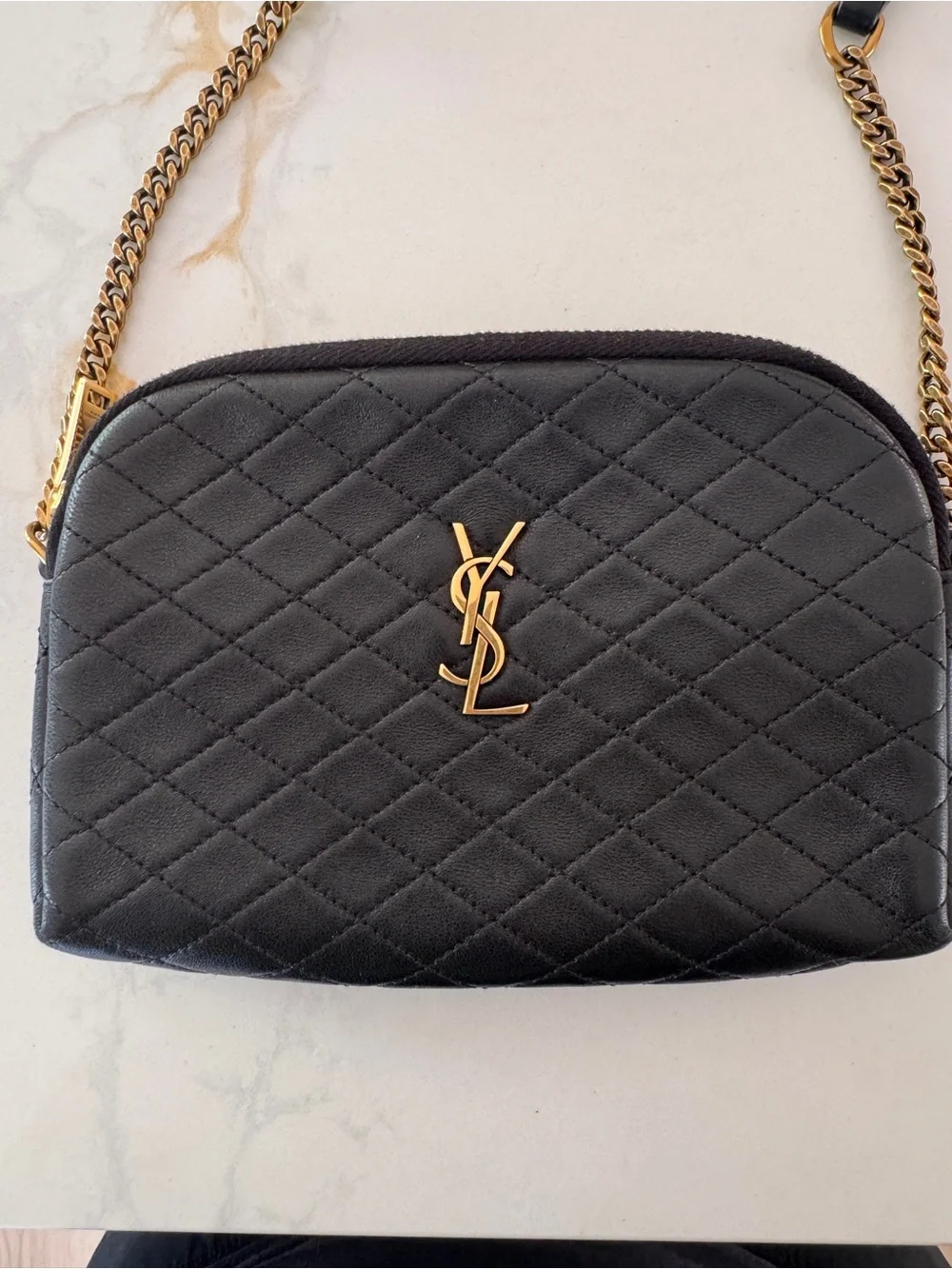 Saint Laurent YSL Gaby Zipped Pouch Crossbody Bag in Black Quilted Lambskin